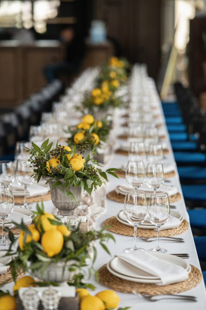 Decorated wedding banquet hall in classic style. Restaurant interior for banquet, wedding deco